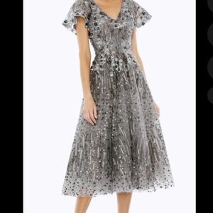 Mac Duggal Silver Sequin Midi Dress
